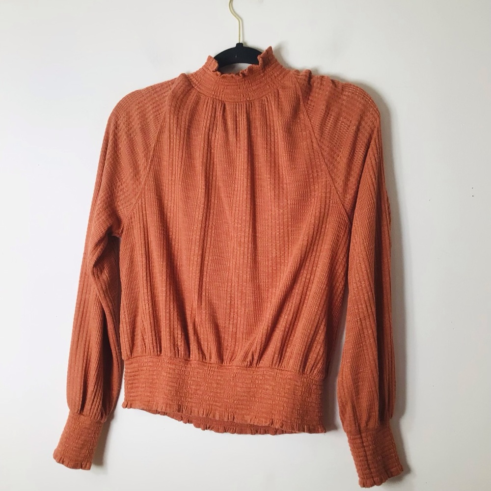 Free people xs women top fall classic feminine Women's Rust Mock Neck Long Sleev